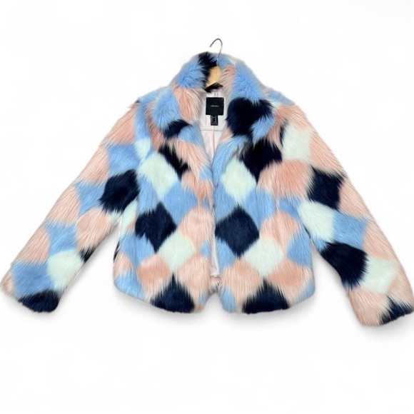 NWOT Faux Fur Diamond Patterned Colourful Coat - Picture 4 of 14